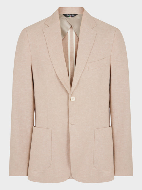 Veste coordonnable Regular en coton et lin unis beiges - Father & Sons - 1