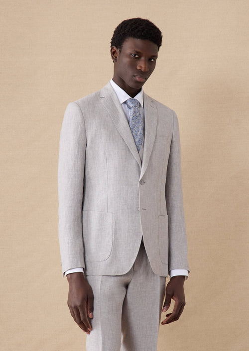 Veste coordonnable Regular en lin uni gris perle - Father & Sons - 1