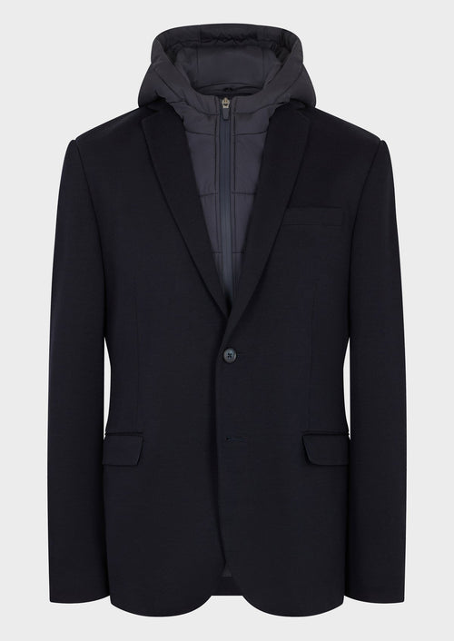 Veste coordonnable Regular en coton mélangé uni bleu marine à capuche amovible - Father & Sons - 1