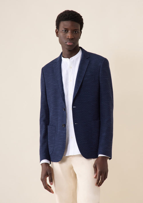 Veste casual Regular en jersey bleu marine à motif fantaisie - Father & Sons - 1
