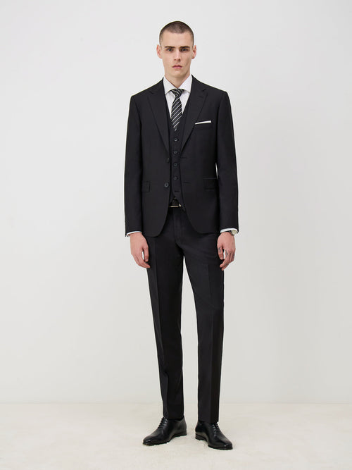 Veste de costume Regular en laine Marzotto unie noire - Father & Sons - 5