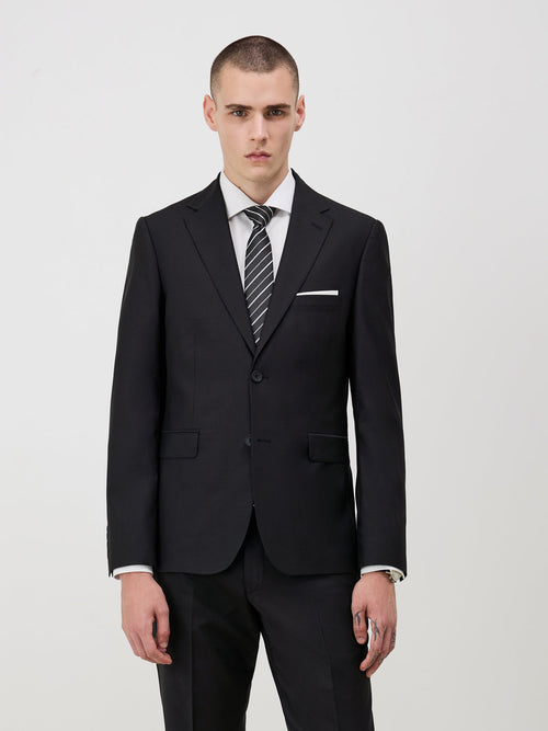 Veste de costume Regular en laine Marzotto unie noire - Father & Sons - 1