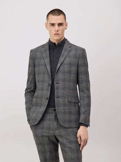Veste coordonnable Slim en laine mélangée anthracite Prince de Galles - Father & Sons - 1