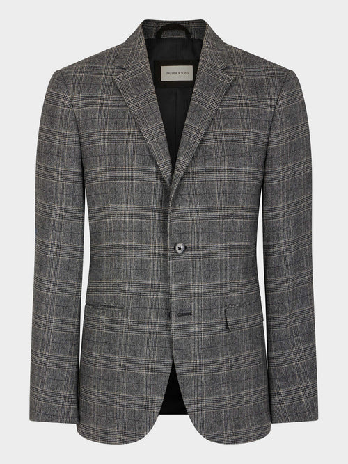 Veste coordonnable Slim en laine mélangée anthracite Prince de Galles - Father & Sons - 8