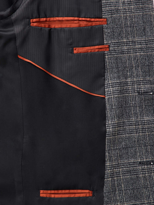 Veste coordonnable Slim en laine mélangée anthracite Prince de Galles - Father & Sons - 4