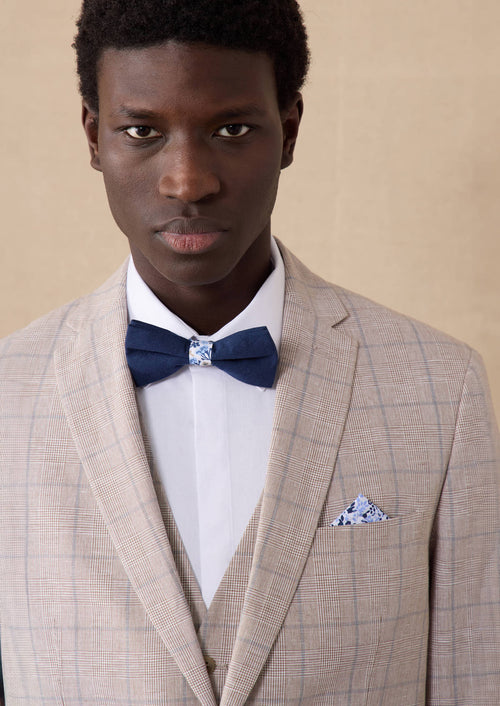 Veste coordonnable Slim en coton et lin beiges Prince de Galles - Father & Sons - 6