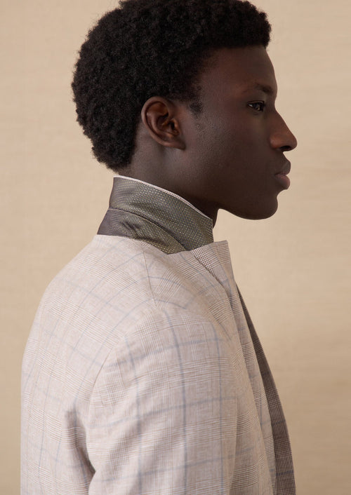 Veste coordonnable Slim en coton et lin beiges Prince de Galles - Father & Sons - 3