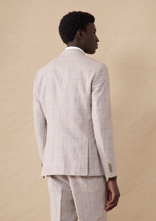 Veste coordonnable Slim en coton et lin beiges Prince de Galles - Father & Sons - 2
