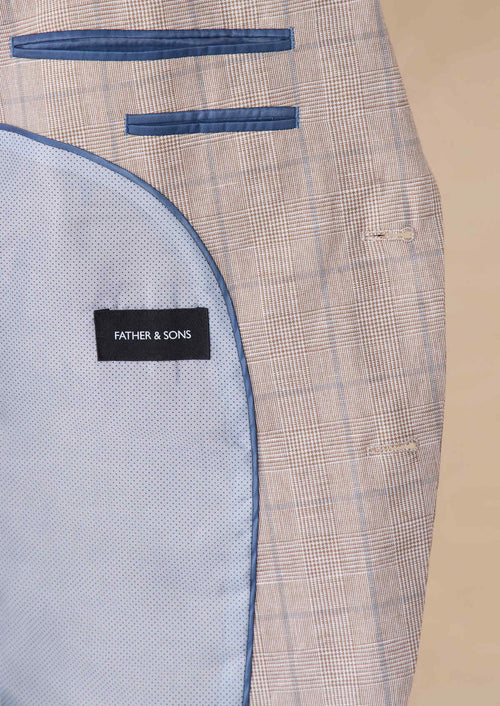 Veste coordonnable Slim en coton et lin beiges Prince de Galles - Father & Sons - 5