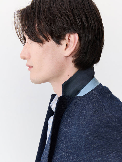 Veste regular en laine et coton bleu indigo à parementure amovible - Father & Sons - 4