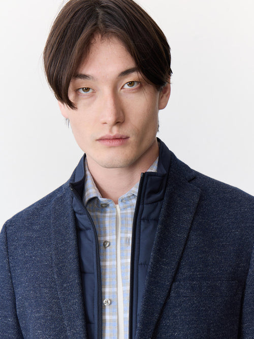 Veste regular en laine et coton bleu indigo à parementure amovible - Father & Sons - 6