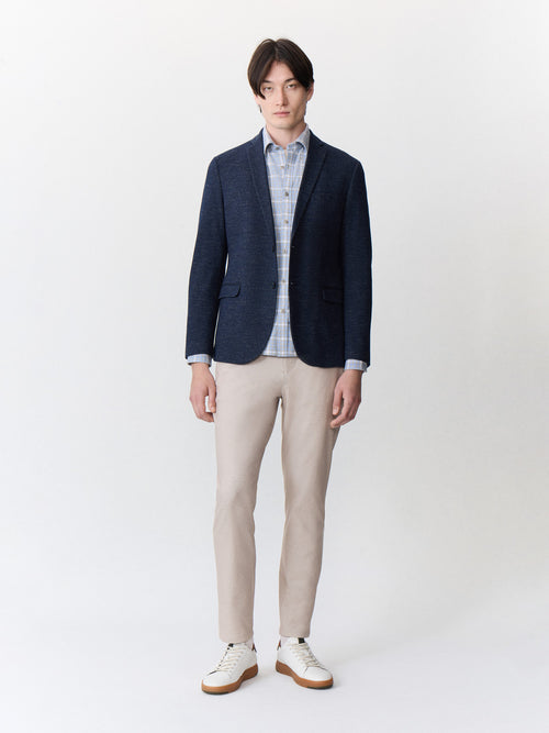 Veste regular en laine et coton bleu indigo à parementure amovible - Father & Sons - 3