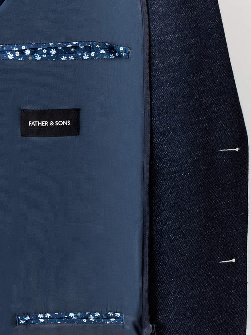 Veste regular en laine et coton bleu indigo à parementure amovible - Father & Sons - 7