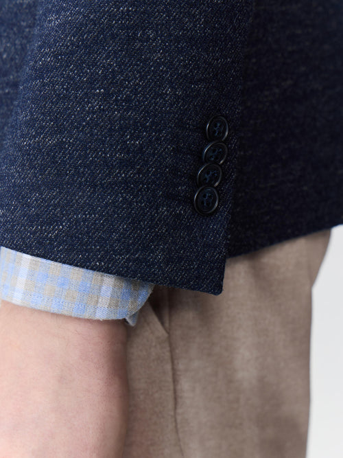 Veste regular en laine et coton bleu indigo à parementure amovible - Father & Sons - 5
