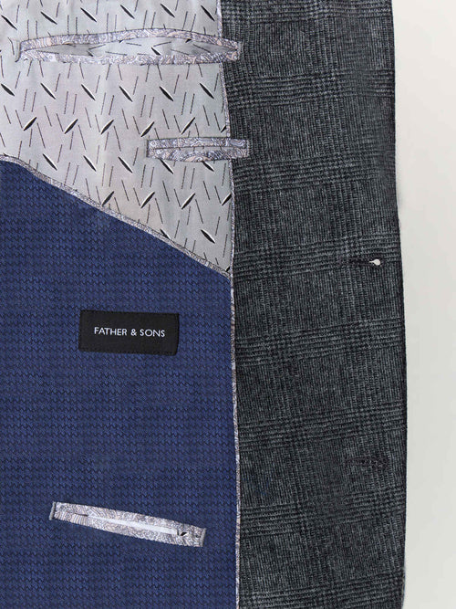 Veste coordonnable slim en laine mélangée anthracite Prince de Galles - Father & Sons - 7