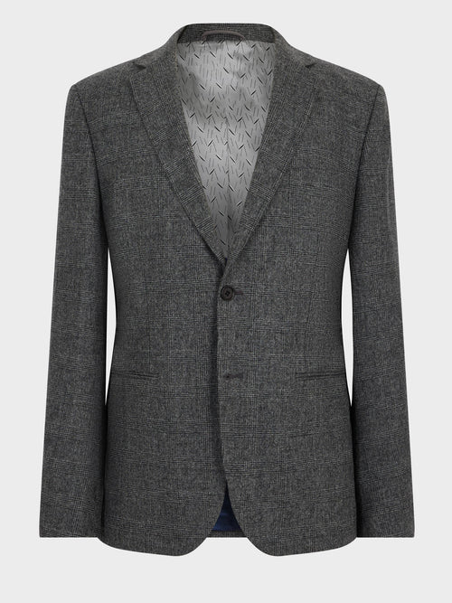 Veste coordonnable slim en laine mélangée anthracite Prince de Galles - Father & Sons - 8