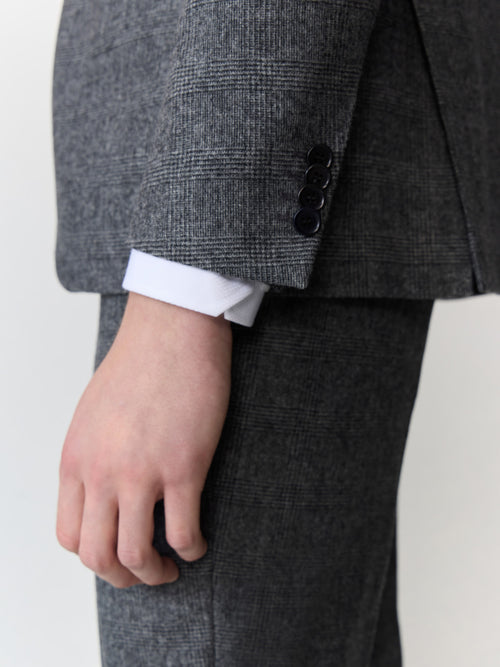 Veste coordonnable slim en laine mélangée anthracite Prince de Galles - Father & Sons - 5