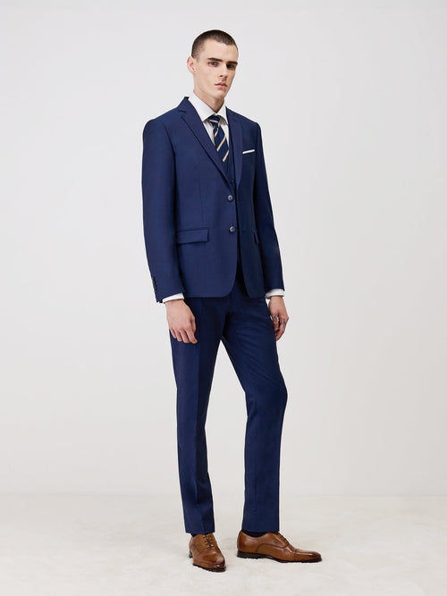 Veste de costume Regular en laine Marzotto unie bleu indigo - Father & Sons - 5