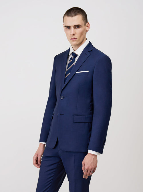Veste de costume Regular en laine Marzotto unie bleu indigo - Father & Sons - 1