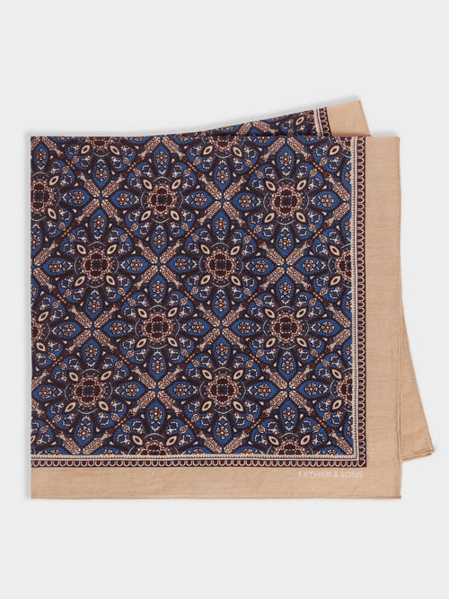 Bandana en coton beige à motif bleu - 1 - Father & Sons   - 1 