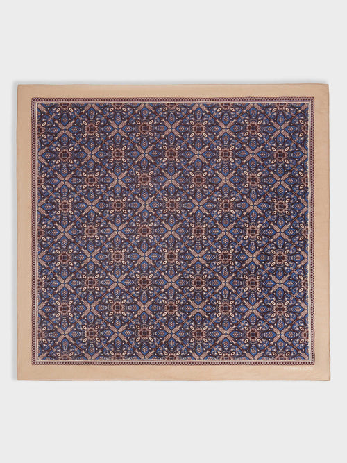 Bandana en coton beige à motif bleu - 2 - Father & Sons   - 1 