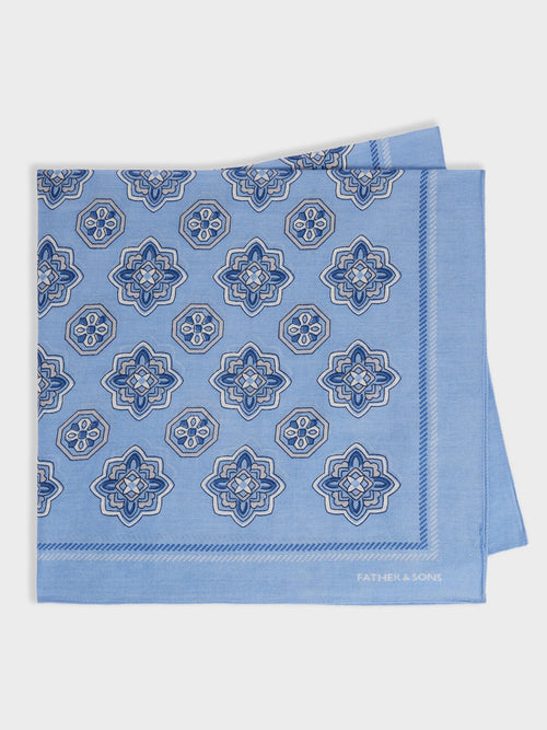 Bandana en coton bleu ciel à motif - 1 - Father & Sons   - 2 