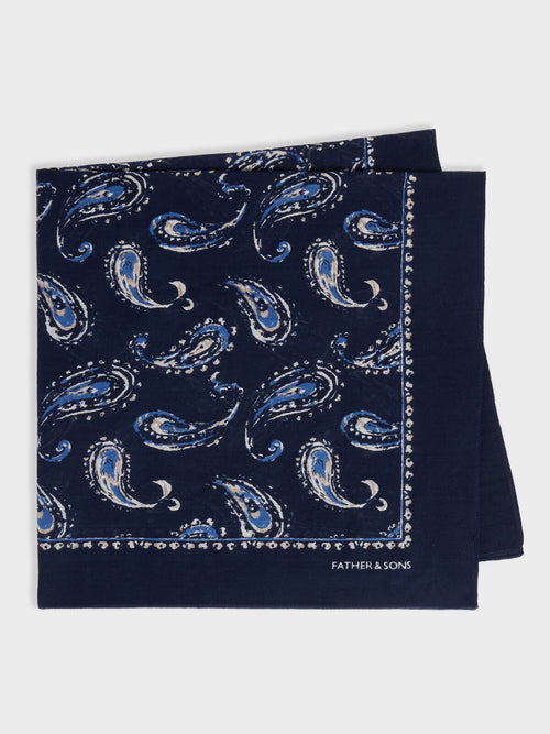 Bandana en coton bleu marine à motif cachemire - 1 - Father & Sons   - 2 