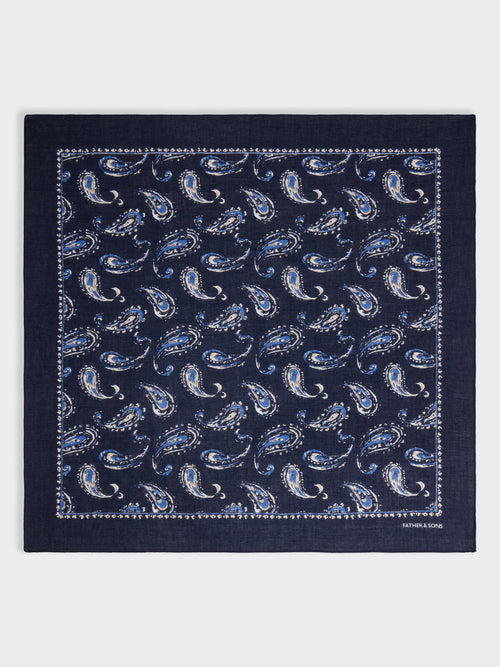 Bandana en coton bleu marine à motif cachemire - 2 - Father & Sons   - 2 