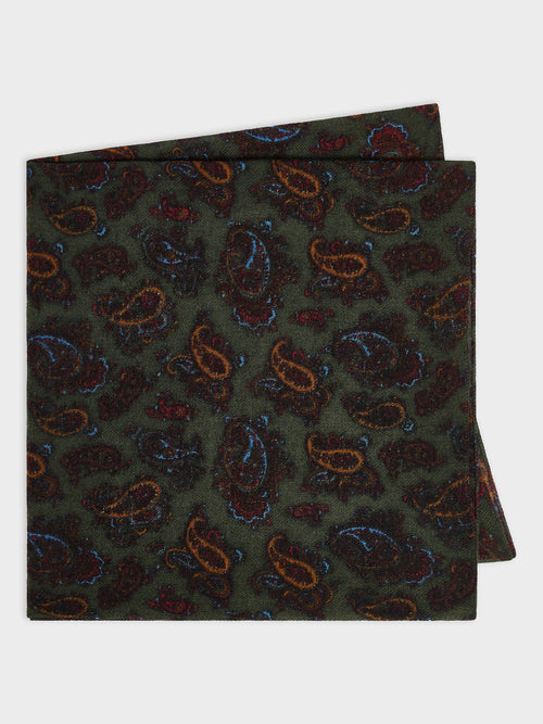 Bandana en laine kaki à motif cachemire - 1 - Father & Sons   - 3 