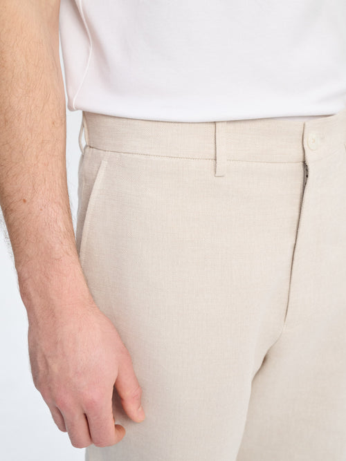 Bermuda coordonnable regular en lin et coton beiges - Father & Sons   - 3 