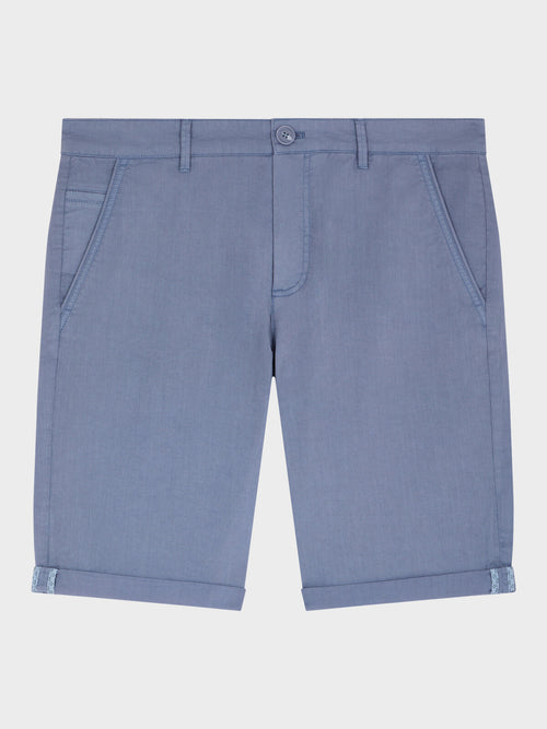 Bermuda slim en coton et lin bleu chambray - 1 - Father & Sons   - 12 