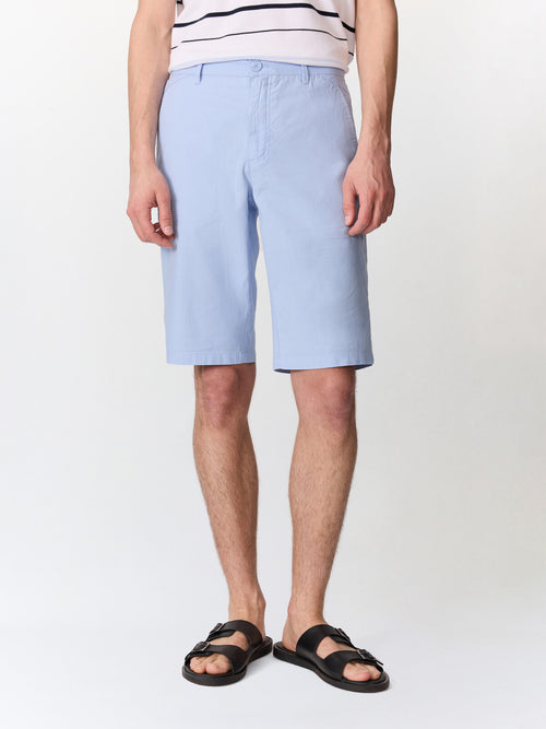Bermuda slim en coton et lin bleu ciel - 1 - Father & Sons   - 5 