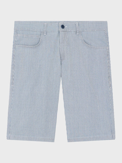 Bermuda en coton stretch bleu indigo à rayures - 1 - Father & Sons   - 15 