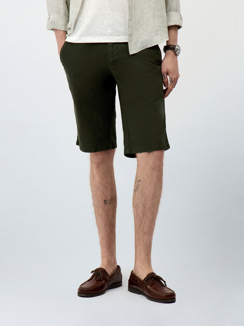 Bermuda en coton stretch kaki - 1 - Father & Sons   - 14 