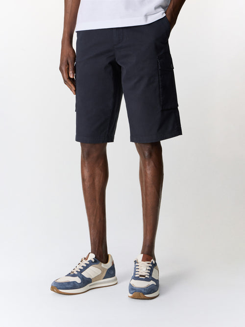 Bermuda cargo en coton stretch bleu marine - 1 - Father & Sons   - 6 