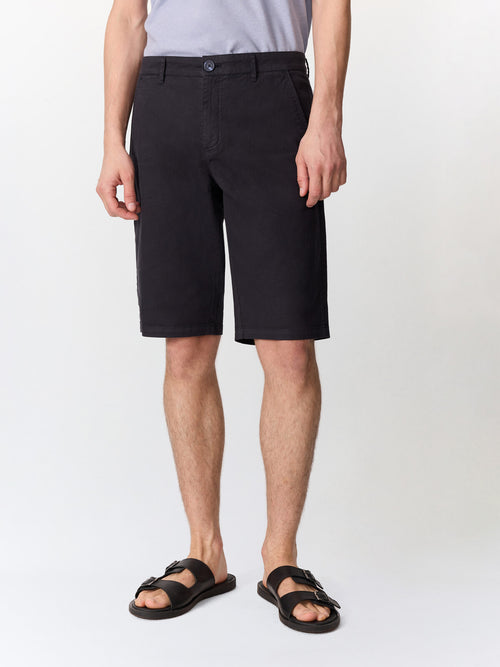 Bermuda slim en coton et lin bleu marine - 1 - Father & Sons   - 4 