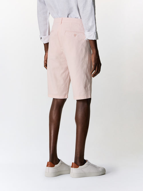 Bermuda slim en coton et lin rose pâle - 2 - Father & Sons   - 1 