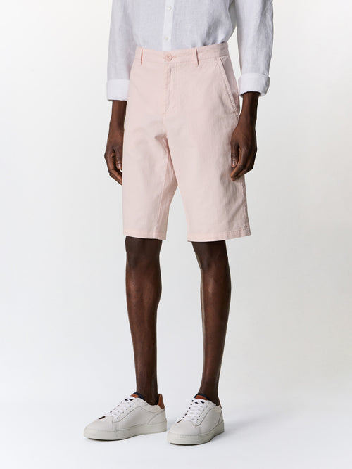 Bermuda slim en coton et lin rose pâle - 1 - Father & Sons   - 1 