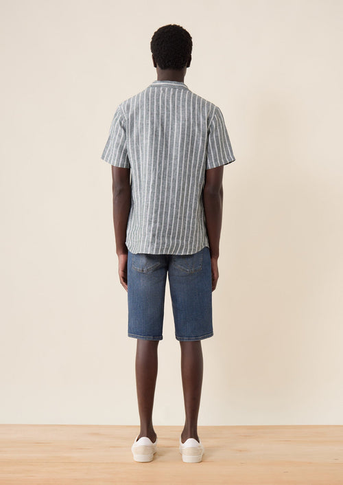 Bermuda en coton mélangé stretch uni bleu ardoise - 2 - Father & Sons   - 19 