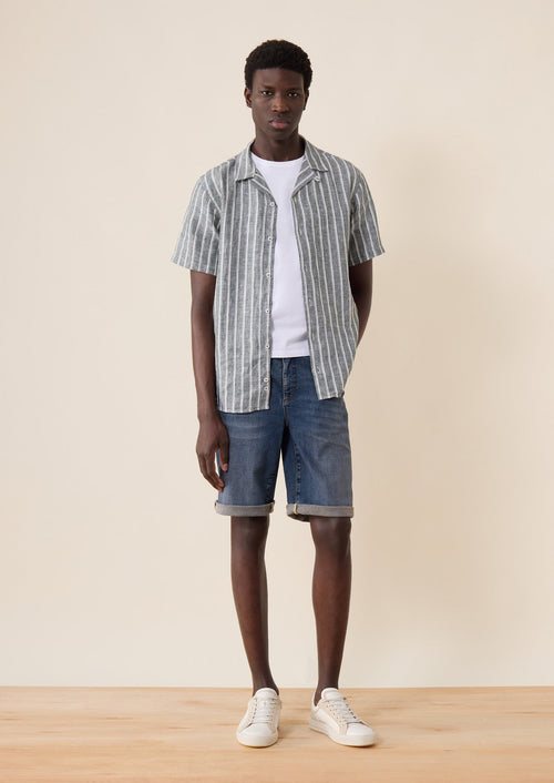 Bermuda en coton mélangé stretch uni bleu ardoise - 1 - Father & Sons   - 19 