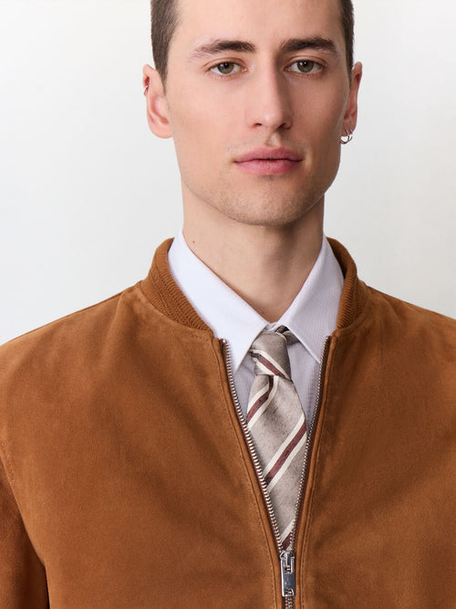 Blouson Teddy en cuir nubuck cognac - Father & Sons   - 4 