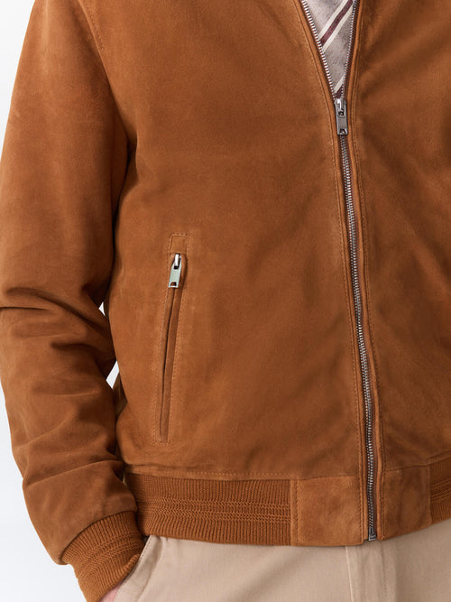 Blouson Teddy en cuir nubuck cognac - Father & Sons   - 5 