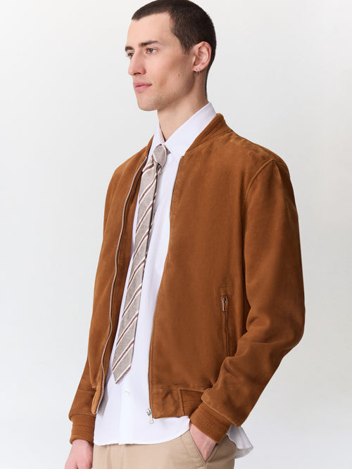 Blouson Teddy en cuir nubuck cognac - Father & Sons   - 3 