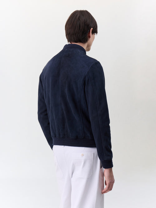 Blouson Teddy en cuir nubuck bleu marine - 2 - Father & Sons   - 9 