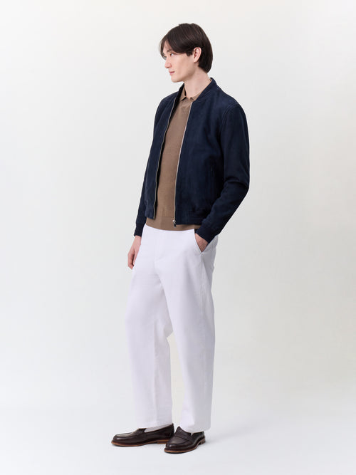 Blouson Teddy en cuir nubuck bleu marine - Father & Sons   - 5 