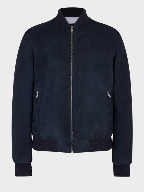 Blouson Teddy en cuir nubuck bleu marine - Father & Sons   - 6 