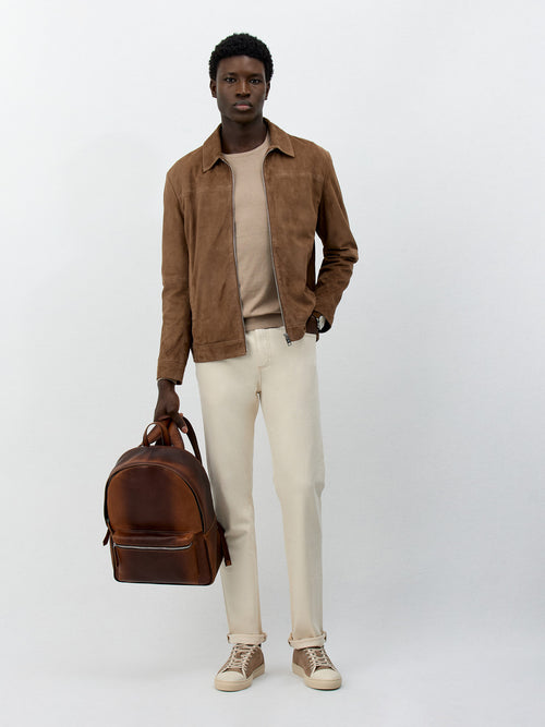 Blouson en cuir nubuck marron - Father & Sons   - 4 