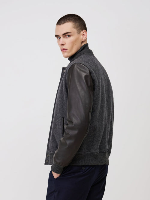Blouson bi-matière anthracite et marron - 2 - Father & Sons   - 2 