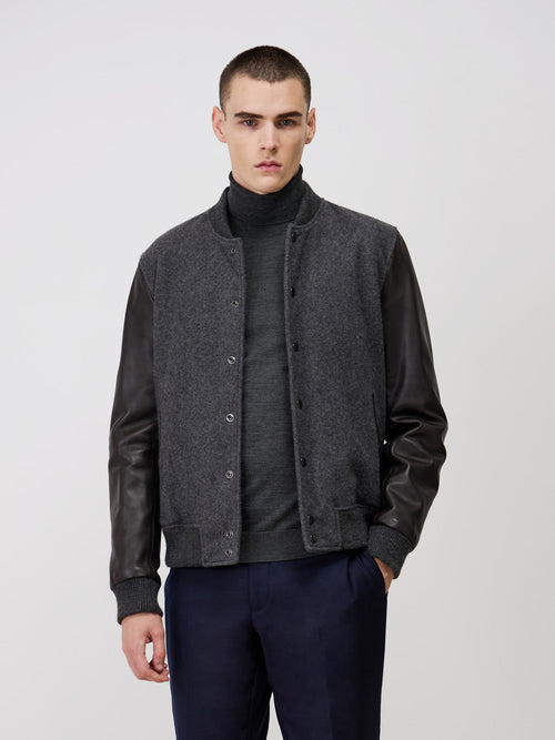 Blouson bi-matière anthracite et marron - 1 - Father & Sons   - 2 