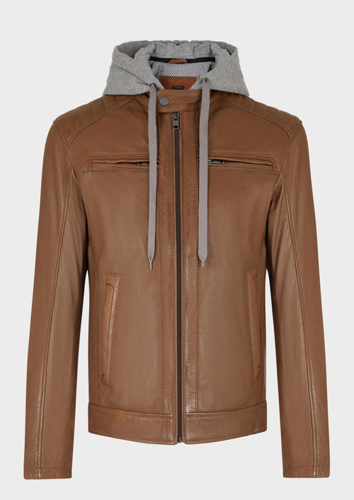 Blouson en cuir uni cognac à capuche amovible - 1 - Father & Sons   - 20 